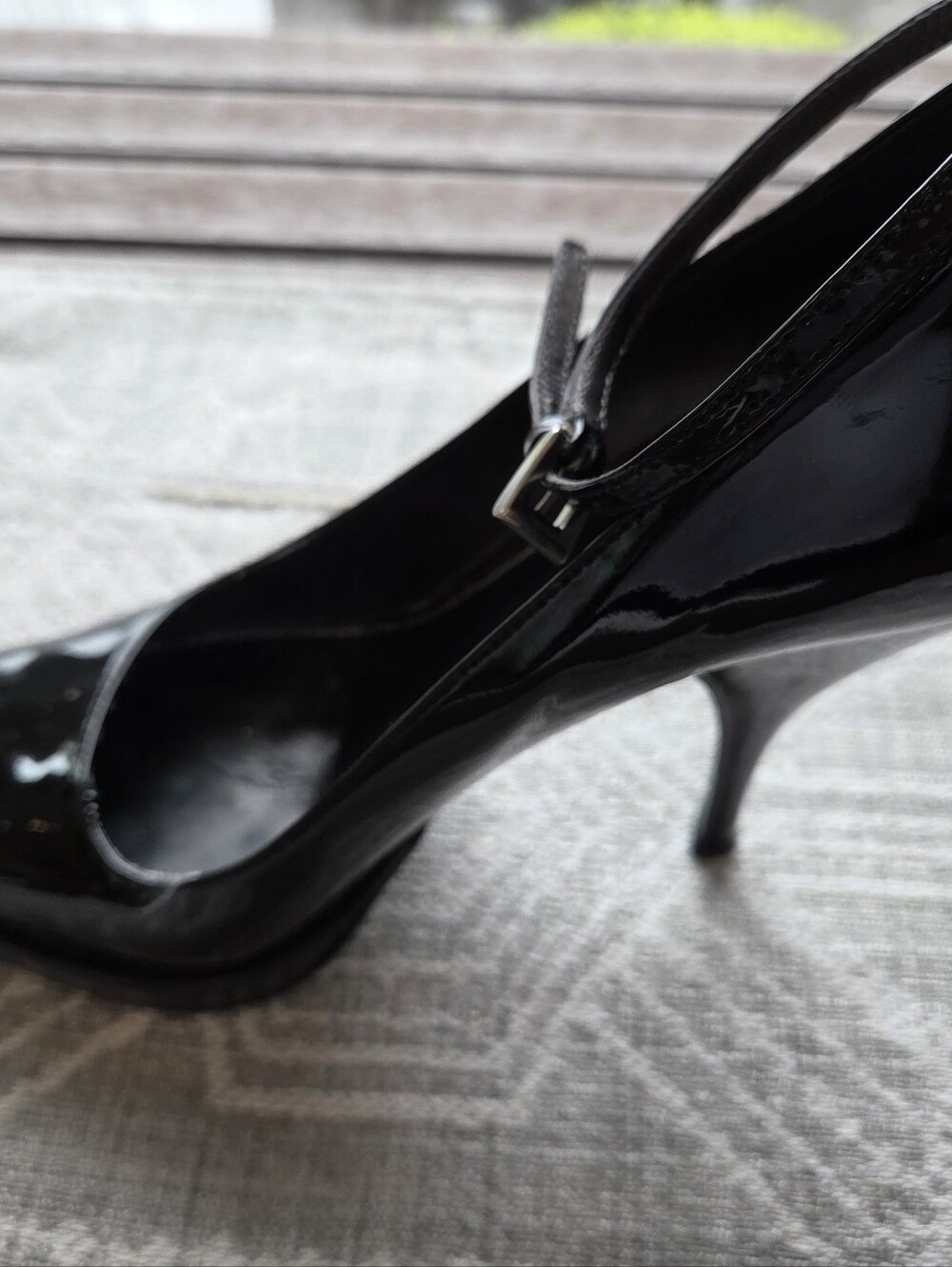 Prada Black Patent Leather Pointed-Toe Ankle-Strap Pumps - Picture 7 of 14